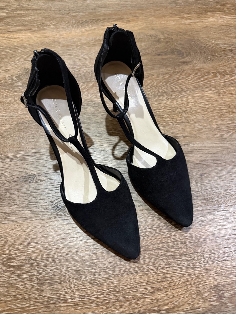 Cole Haan Grand.ØS Black Suede Ankle Strap Pointed Toe Heels Women’s 6.5